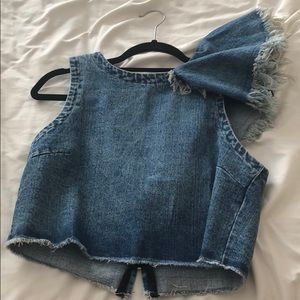 Denim zip up crop top